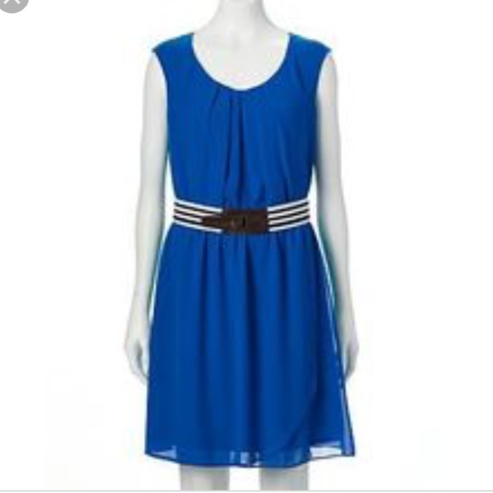 AB Studio Blue Sheer Dress with Belt